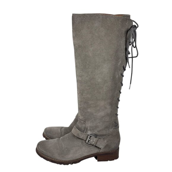 Sofft Selden Lace Up Riding Boots SZ 7 Gray Suede Western Renaissance Pirate - Picture 5 of 14